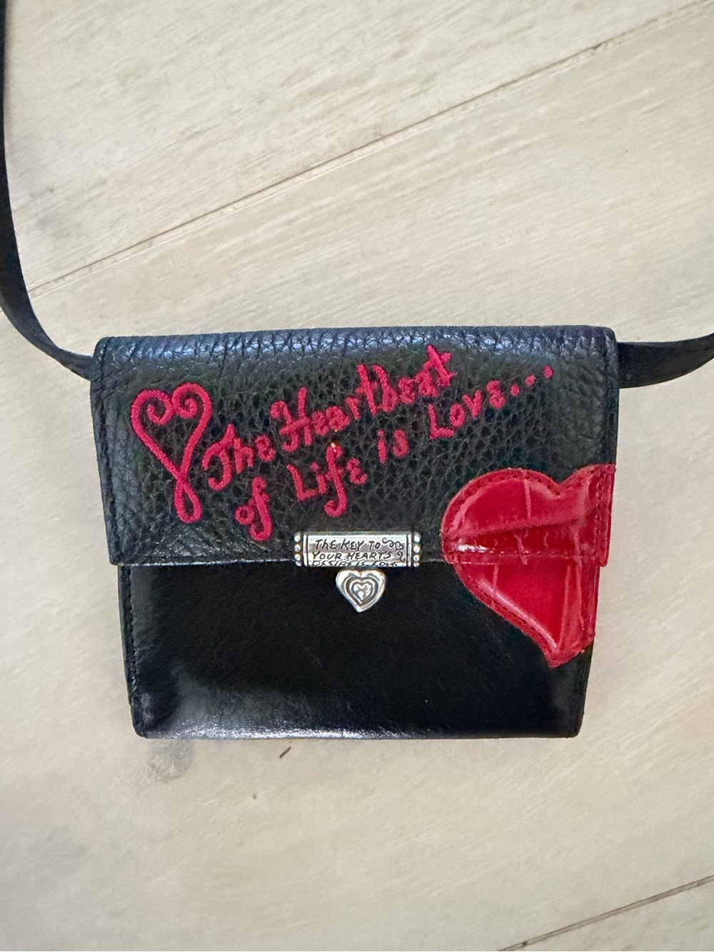 Brighton Leather Wallet Brave Heart Vintage Valentines with Crossbody Strap